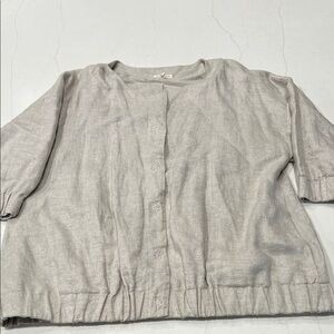Eileen Fisher beige/tan/metallic lined jacket. Size XL.